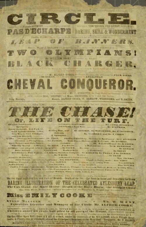 Right side of a double page playbill for Astley's Royal Amphitheatre leased by Mr. William Cooke. 1854