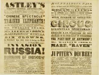 Double page playbill for Astley's Royal Amphitheatre leased by Mr. William Cooke. November 28, 1853