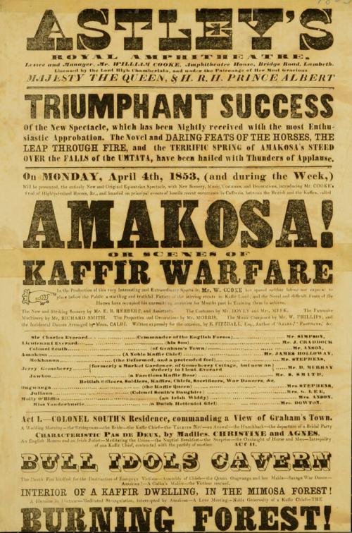 Left half of double page playbill for Astley's Royal Amphitheatre leased by Mr. William Cooke. April 4, 1853