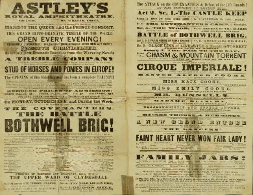 Double page playbill for Astley's Royal Amphitheatre leased by Mr. William Cooke. October 25, 1852
