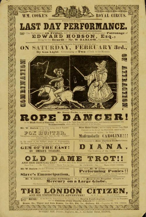 Playbill for William Cooke's Royal Circus. February 3, 1844 (Maybe 1849)