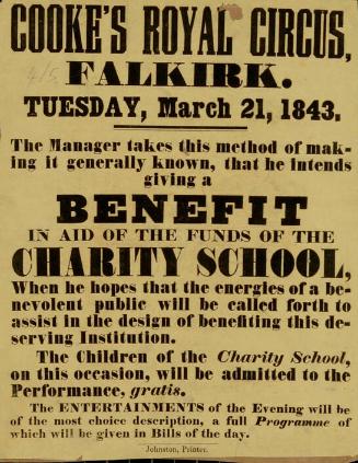 Playbill for Cooke's Royal Circus. March 21, 1843