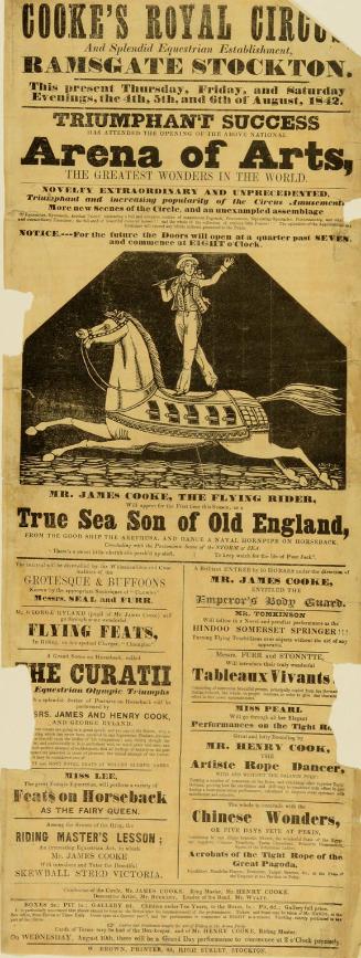 Playbill for Cooke's Royal Circus. August 4, 1842