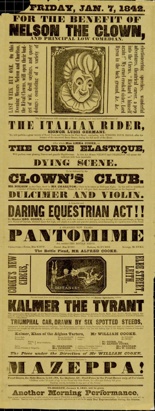 Playbill for Cooke's New Circus. January 7, 1842