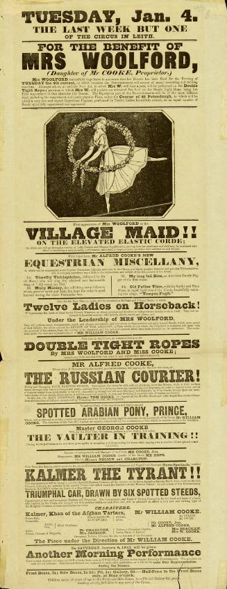 Playbill for Cooke's Circus. January 4, 1842