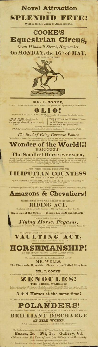 Playbill for Cooke's Equestrian Circus. May 16, 1831