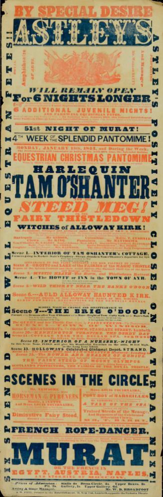 Playbill for Astley's Royal Amphitheatre. January 15, 1844