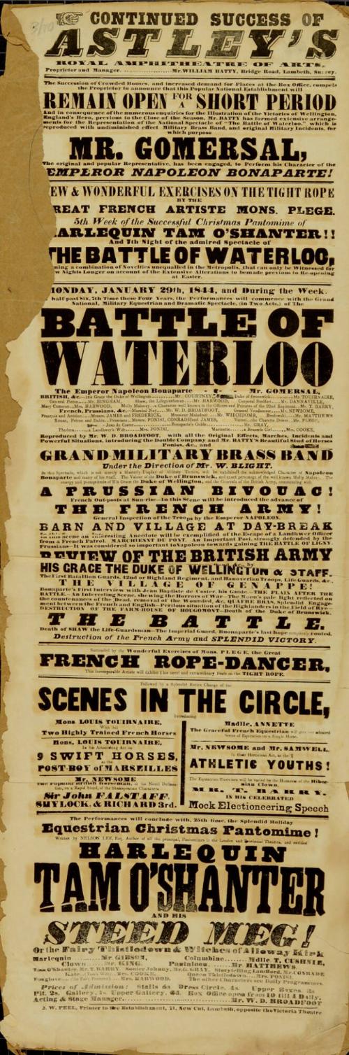 Playbill for Astley's Royal Amphitheatre. January 29, 1844