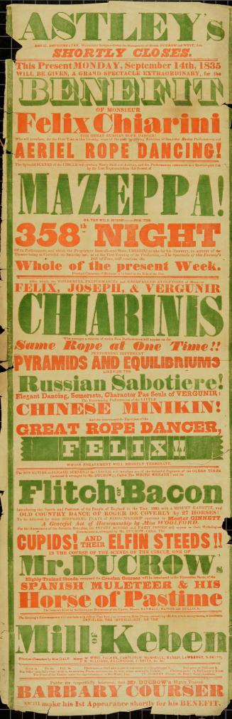 Playbill for Astley's Royal Amphitheatre. September 14, 1835