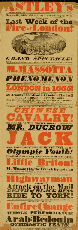 Playbill for Astley's Royal Amphitheatre. May 16, 1836.
