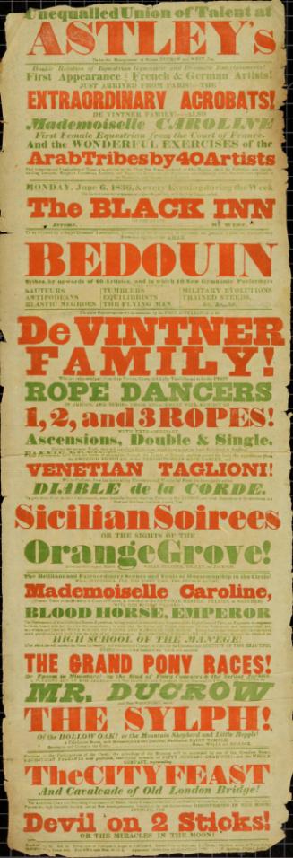Playbill for Astley's Royal Amphitheatre. June 6, 1836