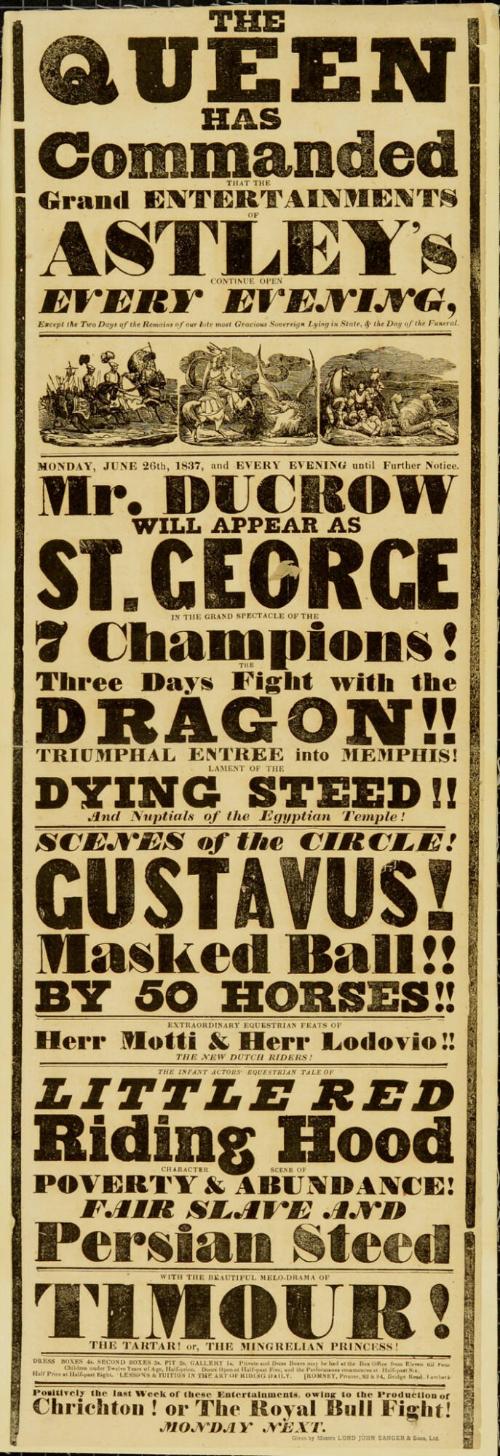 Playbill for Astley's Royal Amphitheatre. June 26, 1837