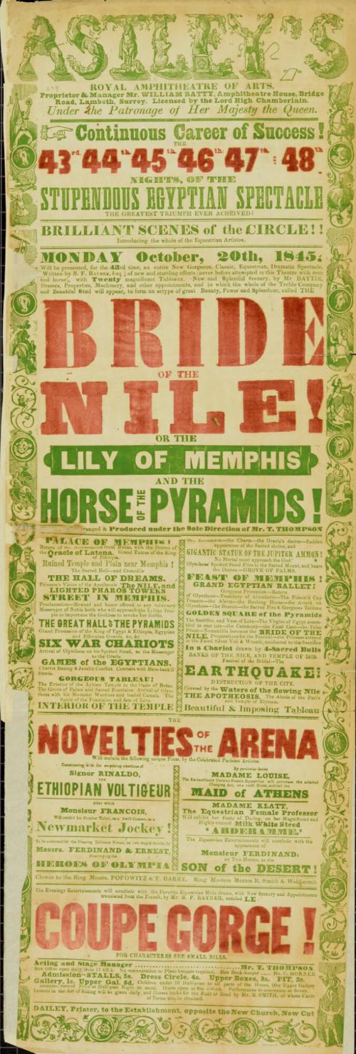 Playbill for Astley's Royal Amphitheatre of the Arts. October 20, 1845