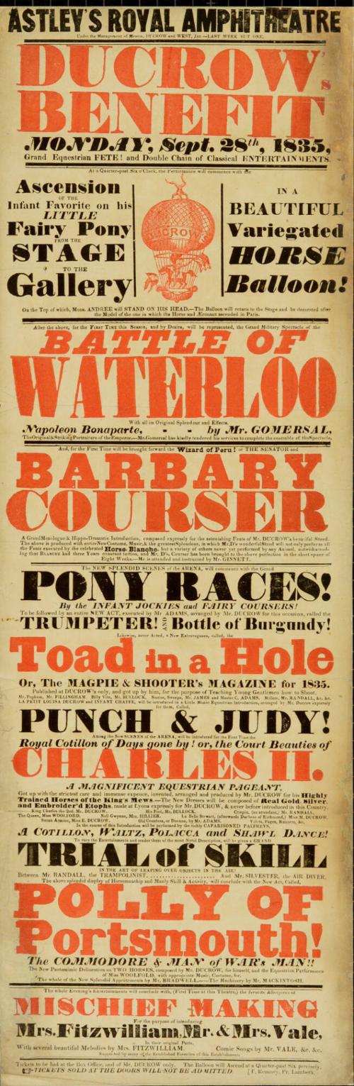 Playbill for Astley's Royal Amphitheatre. September 28, 1835