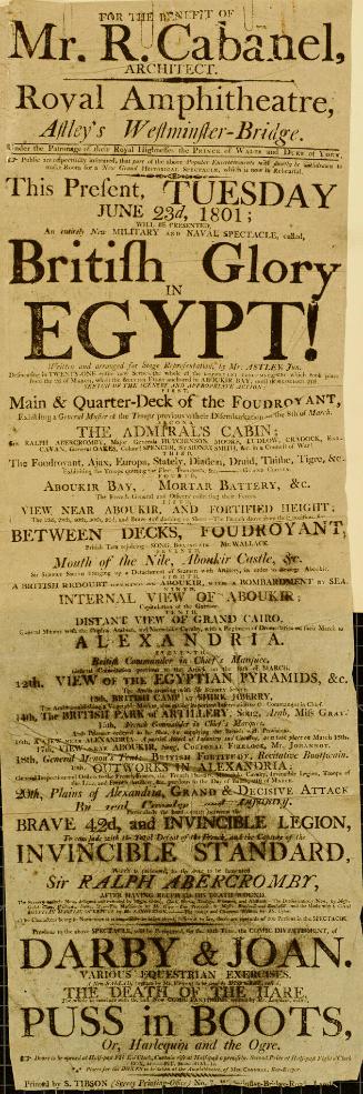 Playbill for Royal Amphitheatre, Astley's, Westminster - Bridge. June 23, 1801