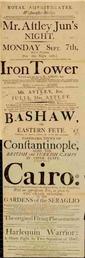 Playbill for Royal Amphitheatre, Astley's, Westminster - Bridge. 1803