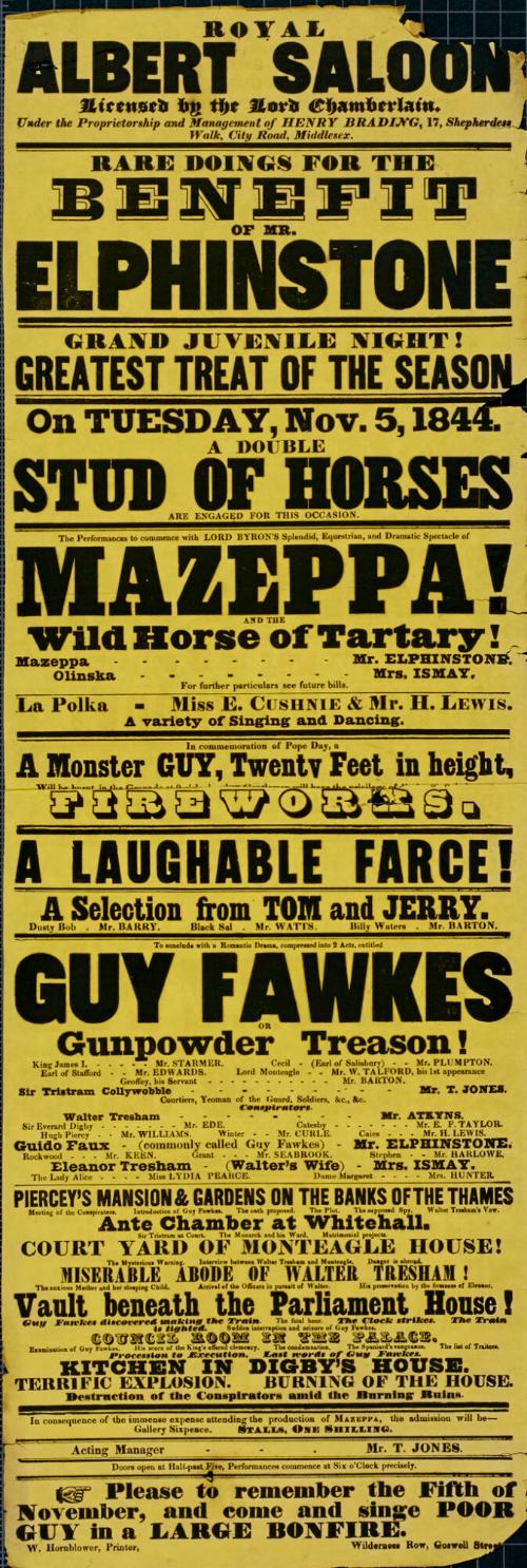 Playbill for Royal Albert Saloon. November 5, 1844