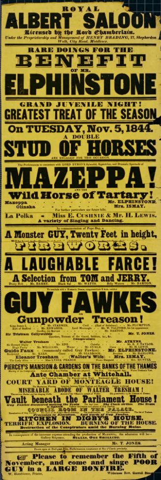 Playbill for Royal Albert Saloon. November 5, 1844