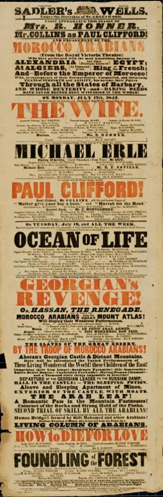 Playbill for Sadler's Wells. July 17, 1843.