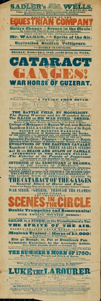 Playbill for Sadler's Wells. October 23, 1843