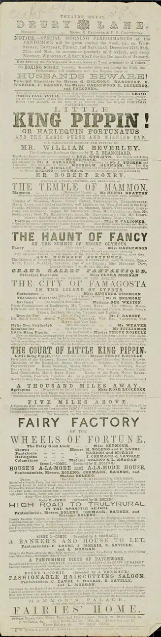 Playbill for Theatre Royal, Drury Lane. December 27-30, 1848 or 1854
