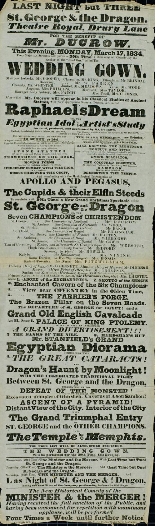 Playbill for Theatre Royal, Drury Lane. March 17, 1834