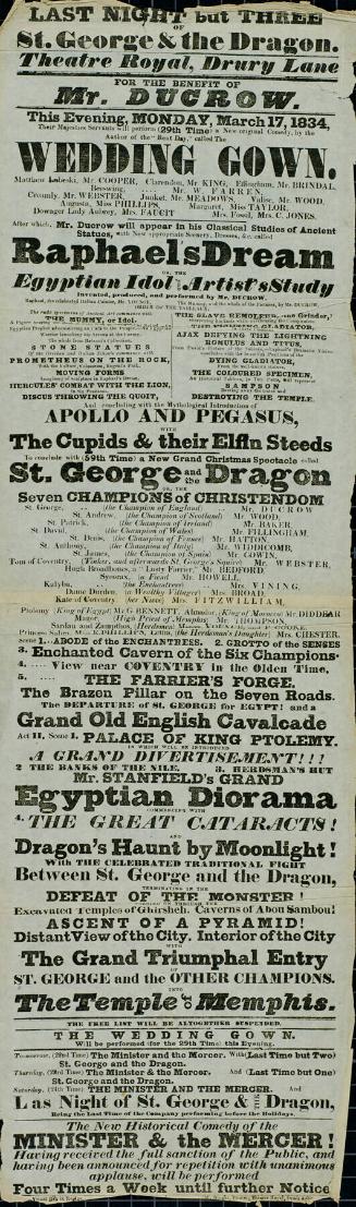 Playbill for Theatre Royal, Drury Lane. March 17, 1834