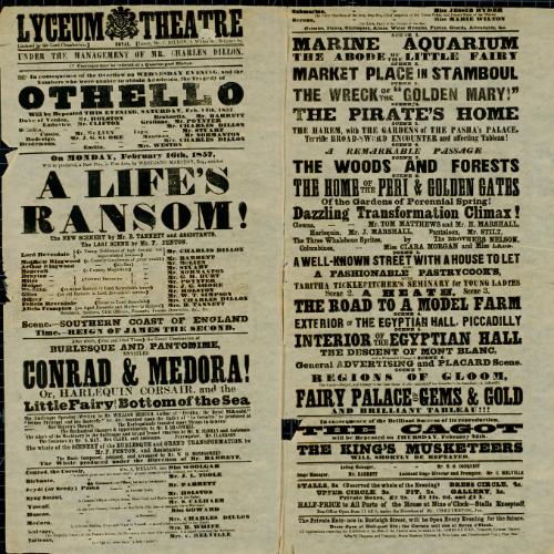 Playbill for Lyceum Theatre. February 16, 1857