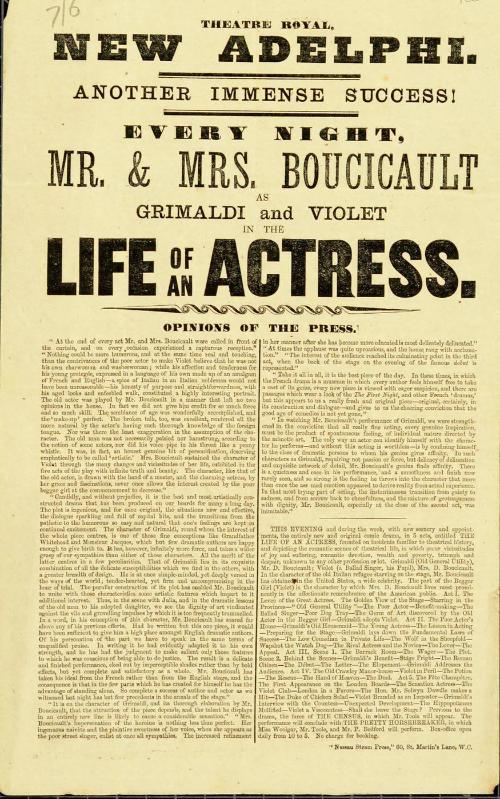 Handbill for Theatre Royal, New Adelphi. 1862