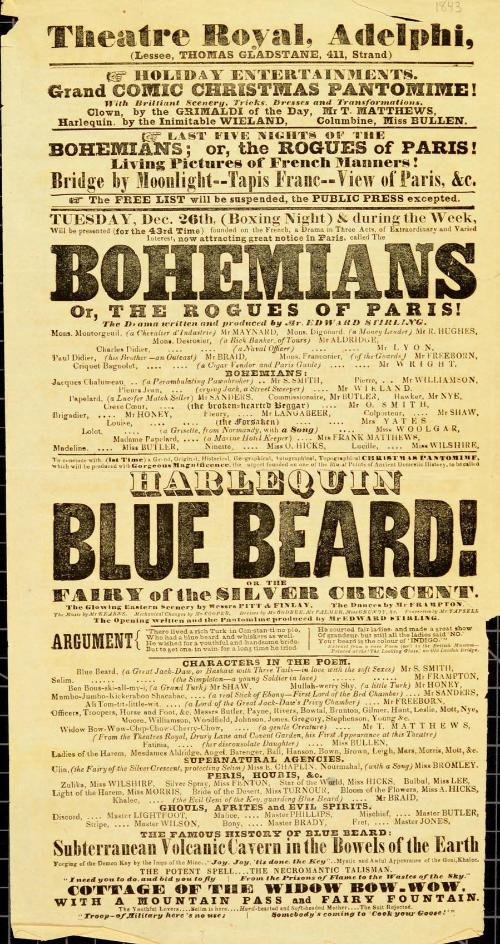 Playbill for Theatre Royal, Adelphi. December 26, 1843