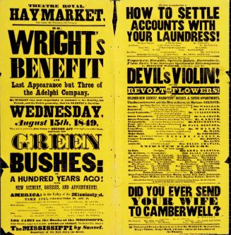 Double page playbill for Theatre Royal, Hay-Market. August 15, 1849.