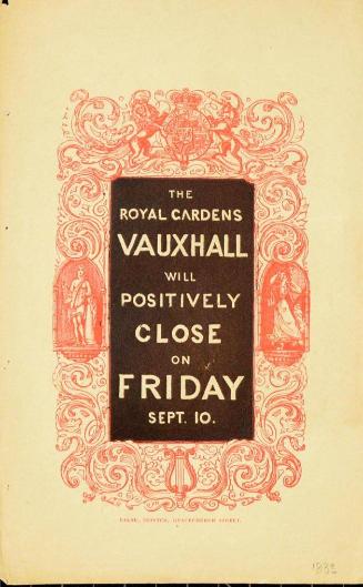 Handbill for Royal Gardens, Vauxhall. September 10, 1833