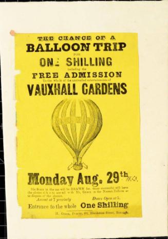 Handbill for Royal Gardens, Vauxhall. August 29, 1853