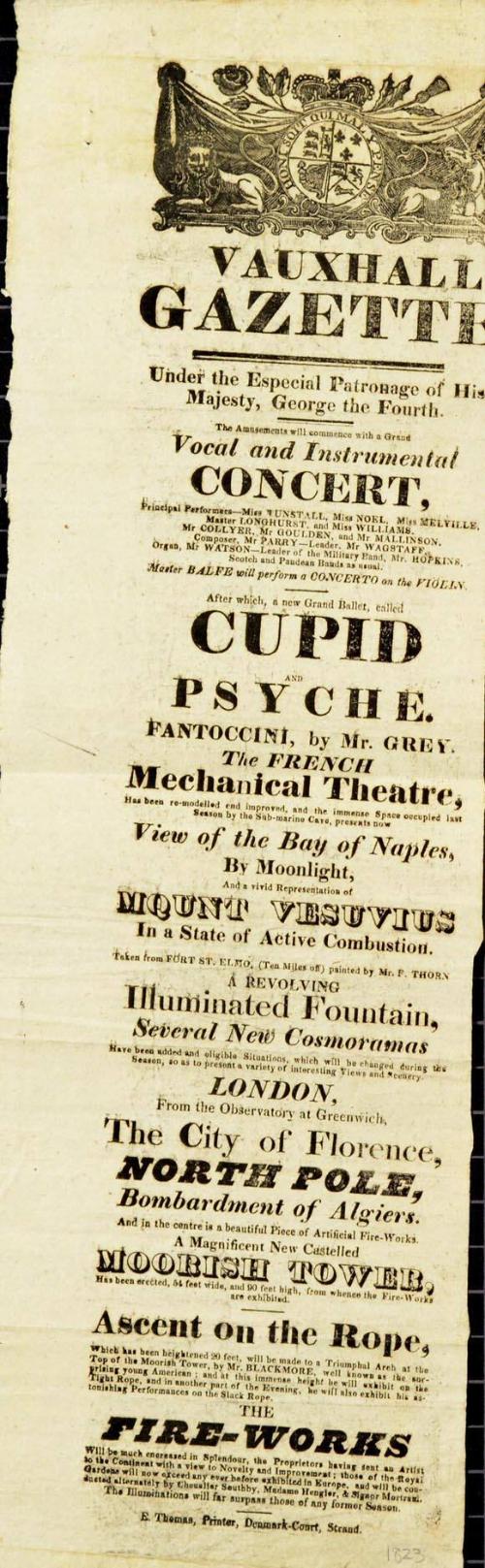 Handbill for Royal Gardens, Vauxhall. 1823