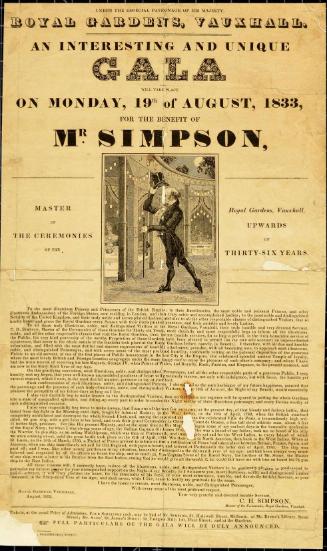 Handbill for Royal Gardens, Vauxhall. August 19, 1833