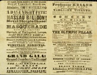 Double Page Playbill for Royal Vauxhall Gardens. September 22, 1845