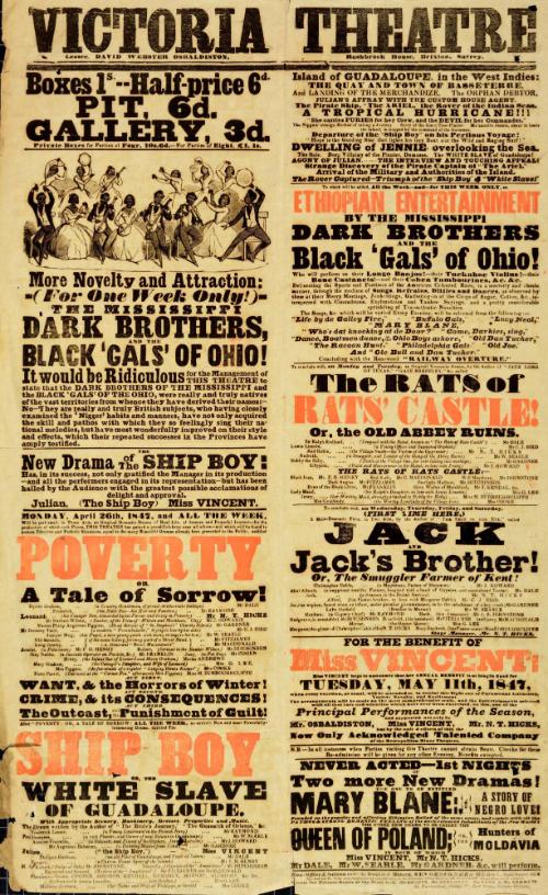 Double Page Playbill for Victoria Theatre. April 26, 1847
