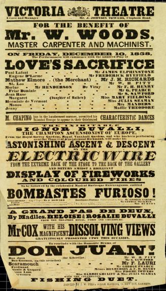 Playbill for Victoria Theatre. December 10, 1858