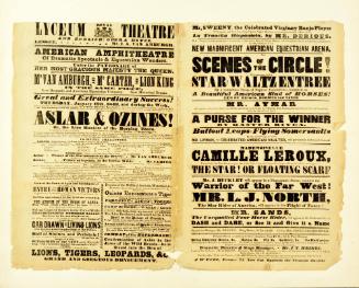 Matted Playbill for Lyceum Theatre afixed with Print of Van Amburgh with the Lions. Bill from January 19, 1843