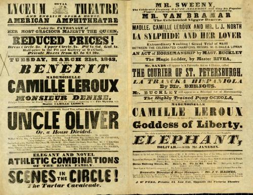 Playbill for Lyceum Theatre. March 21, 1843