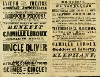 Playbill for Lyceum Theatre. March 21, 1843