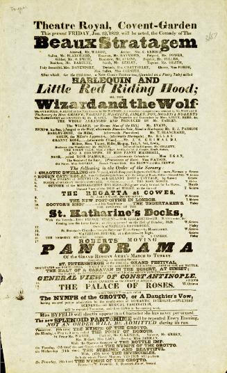 Handbill for Theatre Royal, Covent Garden. January 19, 1829