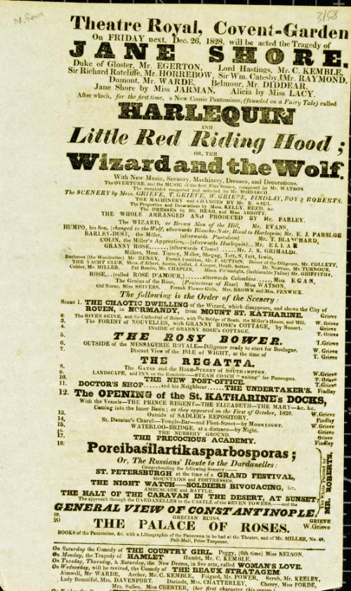 Handbill for Theatre Royal, Covent Garden. December 26, 1828