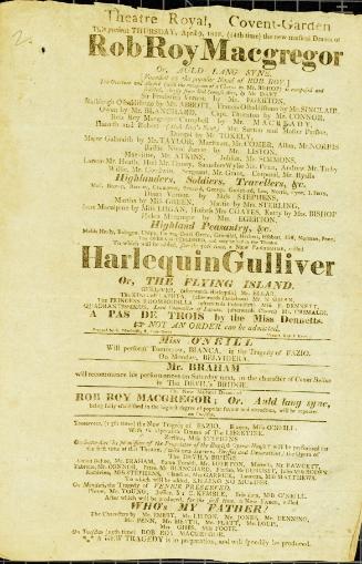Handbill for Theatre Royal, Covent Garden. April 19, 1818