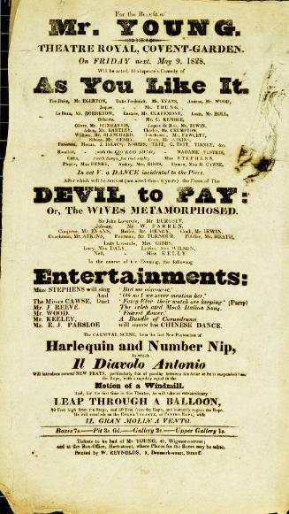 Handbill for Theatre Royal, Covent Garden. May 9, 1828