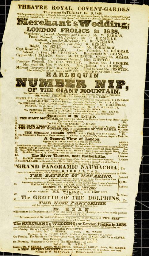 Handbill for Theatre Royal, Covent Garden. February  9, 1828