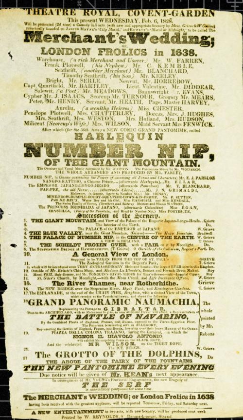 Handbill for Theatre Royal, Covent Garden. February 6, 1828