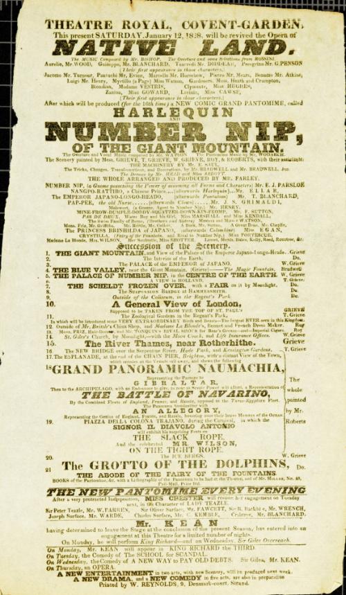 Handbill for Theatre Royal, Covent Garden. January 12, 1828
