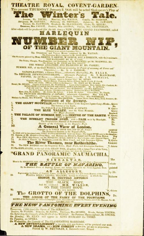 Handbill for Theatre Royal, Covent Garden. January 3, 1828