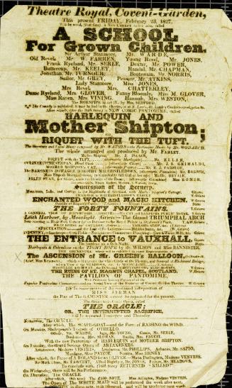 Handbill for Theatre Royal, Covent Garden. January 23, 1827